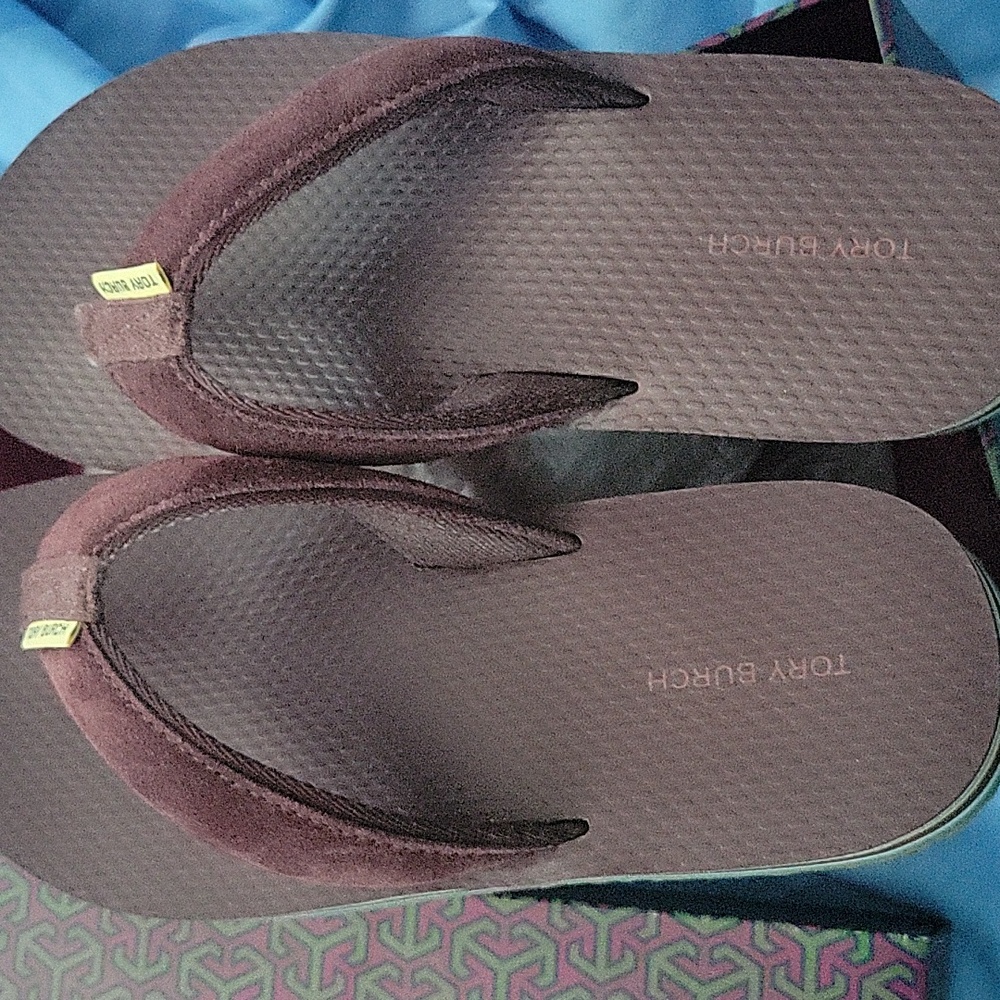 Tory Burch Burgundy Flip Flops - Picture 2 of 6